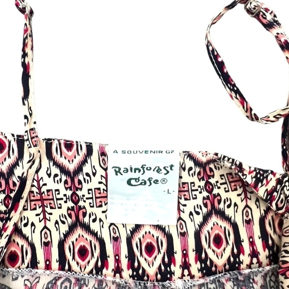 Spaghetti Strap Rainforest Cafe Black & Pink Tribal Print Top - Size Large - Picture 7 of 8